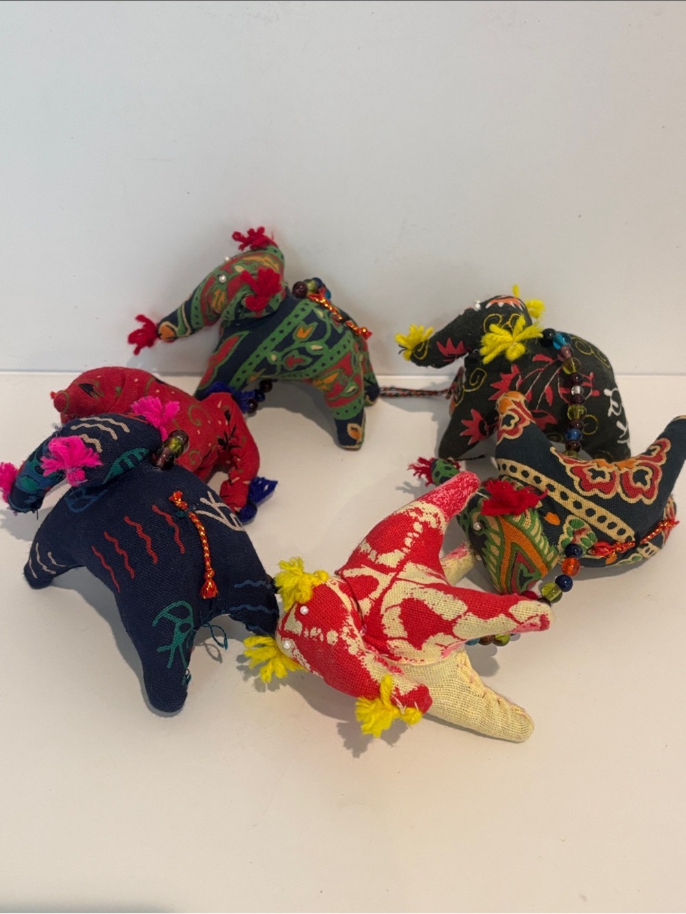 Vibrant Indian Fabric Elephant String Mobile • 6-Piece Boho Home Decor